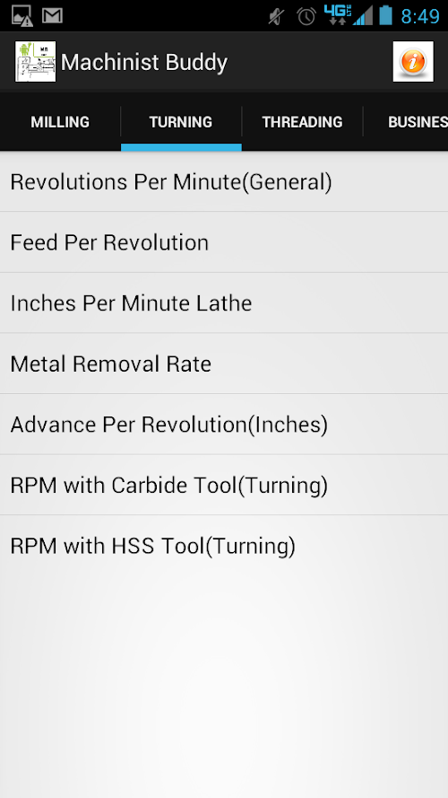 Android application Machinist Buddy Pro screenshort