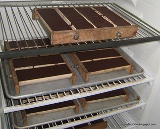 Cacao molds in refrigerator