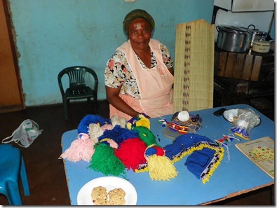 Sis. Ndlovu - makes necklaces, jewelry, mats. She is a RS counselor.  She gave me a mat!  So sweet