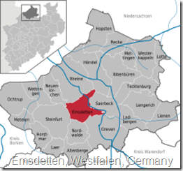 Map of Westfalen (Westphalia) province of Germany.