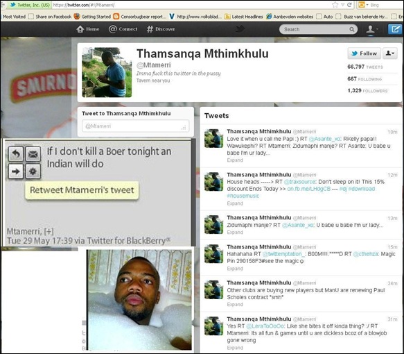 ANC MEMBER THAMSANQA MTHIMKHULU IF I DONT KILL A BOER TONIGHT AN INDIAN WILL DO MAY 29 2012