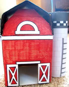 Cardboard Red Barn with Silo 4
