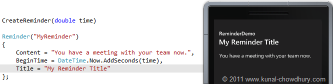 WP7.1 Demo - Setting Reminder Window Title