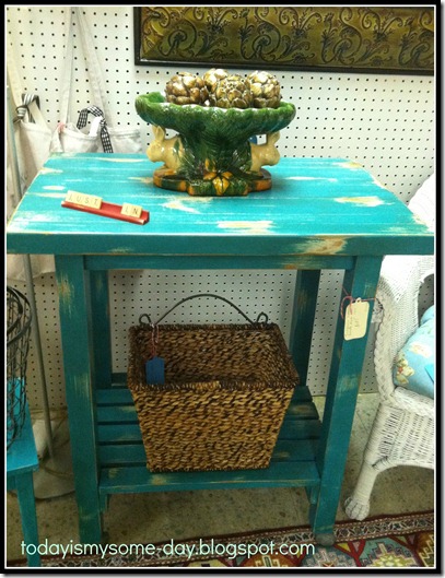 turquoise distressed table and scrabble tile.jpg