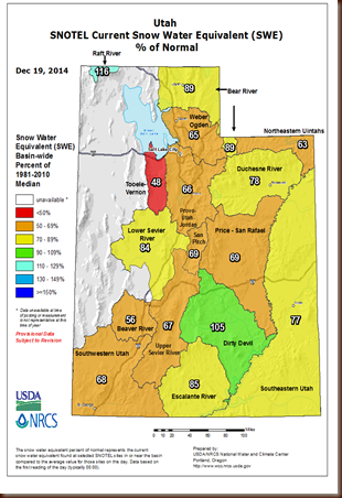 UT Snowpack map - 19 Dec 2014