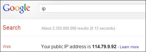 Tampilan informasi public IP address di Google