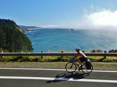 Jenn riding along Otter Crest Loop.