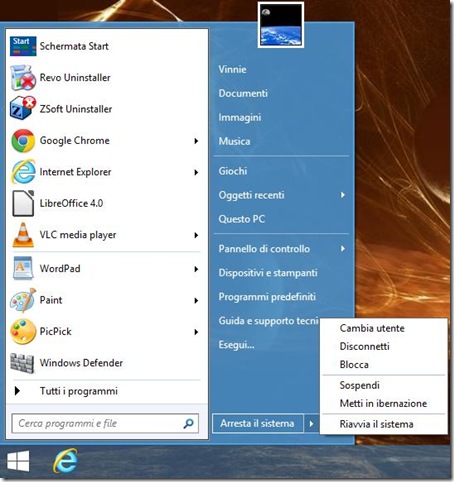 Tasto e menu Start di Windows 7 su Windows 8.1