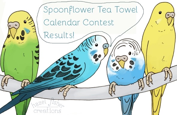 2014 November 10 spoonflower contest teatowel calendar contest results budgie illustration hazel fisher creations 1