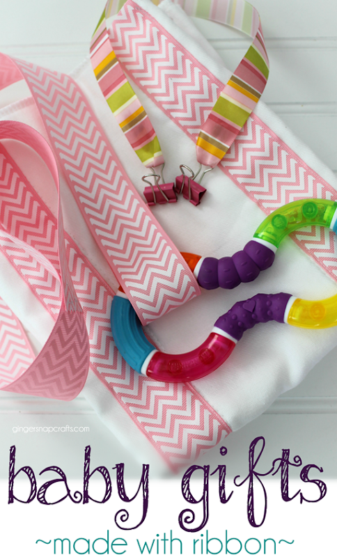 baby gifts made with ribbon at GingerSnapCrafts.com #offray #ribbon #baby
