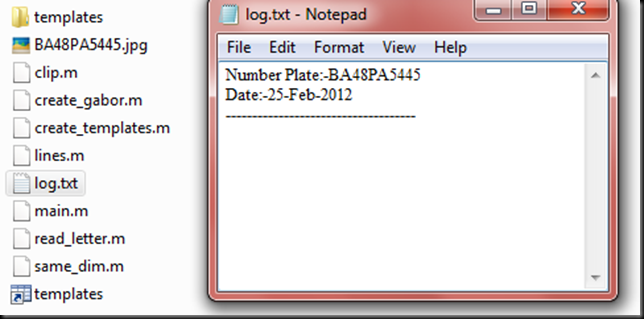 log file content to store the number plates