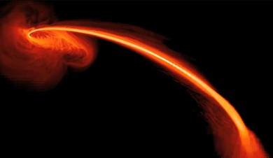 gás da estrela sendo arrancado pelo buraco negro