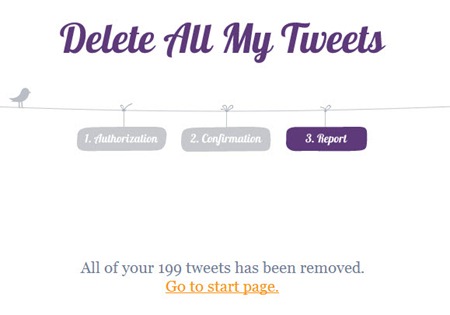 Delete All My Tweets (pesan hasil proses penghapusan)