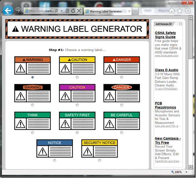 warninglabelgenerator.com screenshot