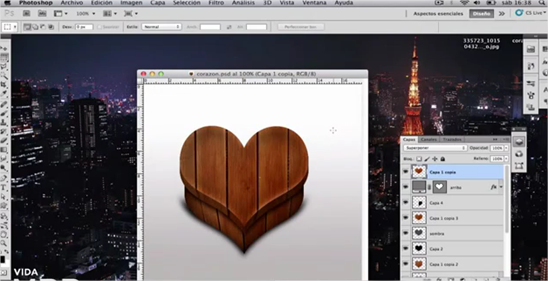 Crear un ícono de caja de madera con forma de corazón