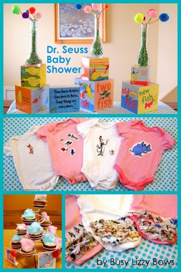 ... Dr. Seuss party favors, DIY Seuss onsies with ruffle bums, decorations