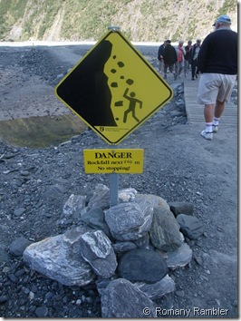 Danger sign at Fox Glacier