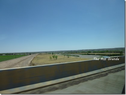 The Rio Grande River in New Mexico. Traveling east, I-10 crosses the Rio Grande and then the interestate turns more south as it heads to the border at Anthony, Texas.