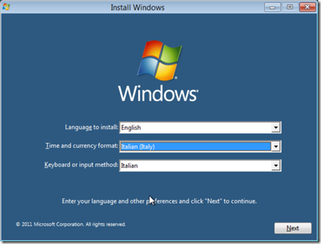 Prima schermata installazione  Windows 8