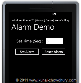 WP7.1 Demo - Setting Alarm Properties