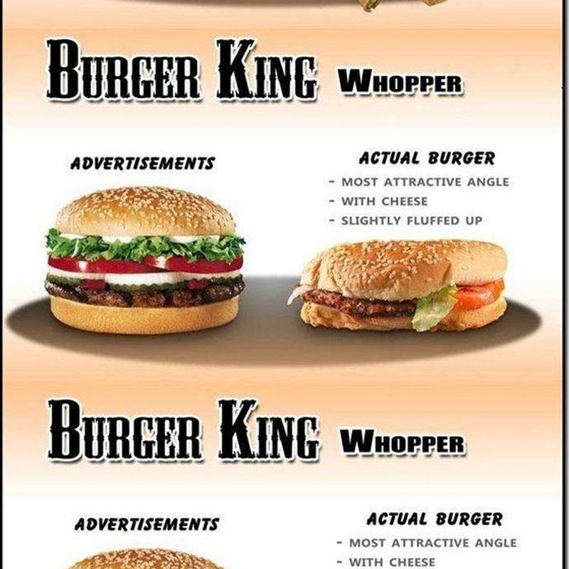 Publicidad y realidad, fotos de comida rápida