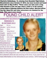 AfrikaansMissingGirlCharlotteUysOct2013FoundMay2014Bloemfontein