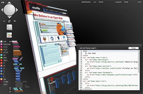 Vista de la web en 3D