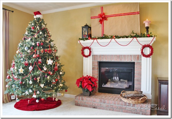 Christmas Mantel with TV over Fireplace 