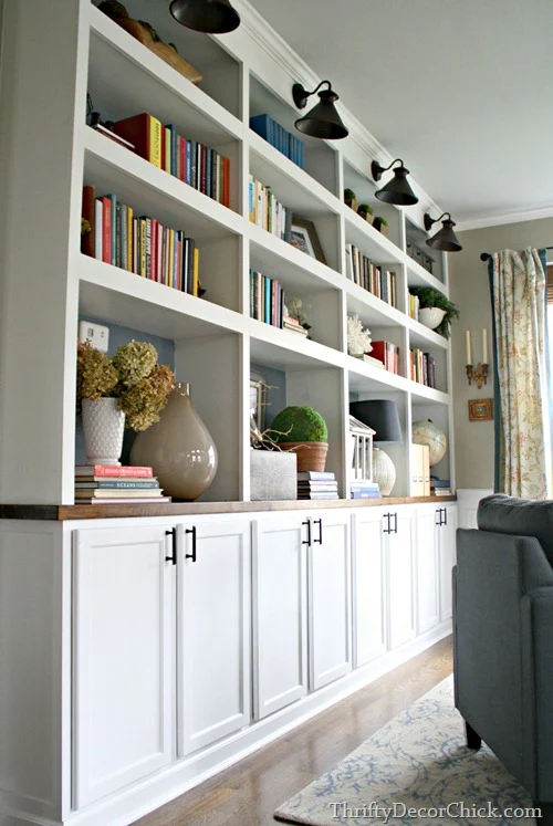 DIY bookcases with kitchen cabinets