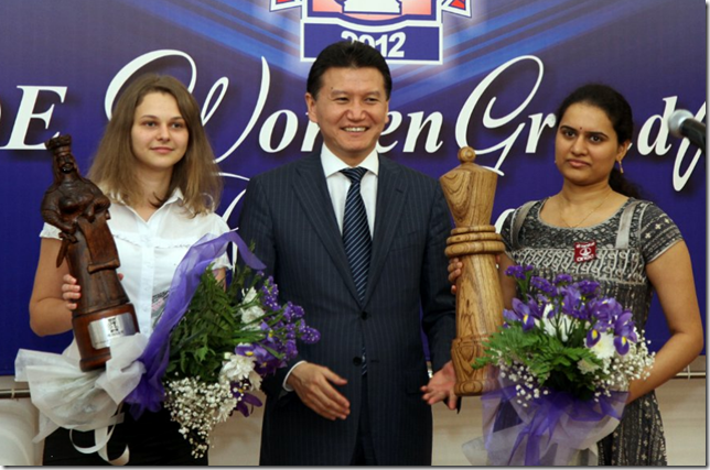 Humpy Koneru, India and Anna Muzychuk, Slovenia with Kirsan