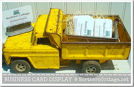 business cards in a vintage truck