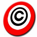 Disco de prohibición con símbolo de copyright.