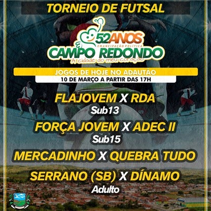 Futsal - 53 anos Campo Redondo - emancipação - FLAJOVEM - RDA - futsal - ADEC - MERCADINHO - QUEBRATUDO - SERRANO - DÍNAMO - wesportes