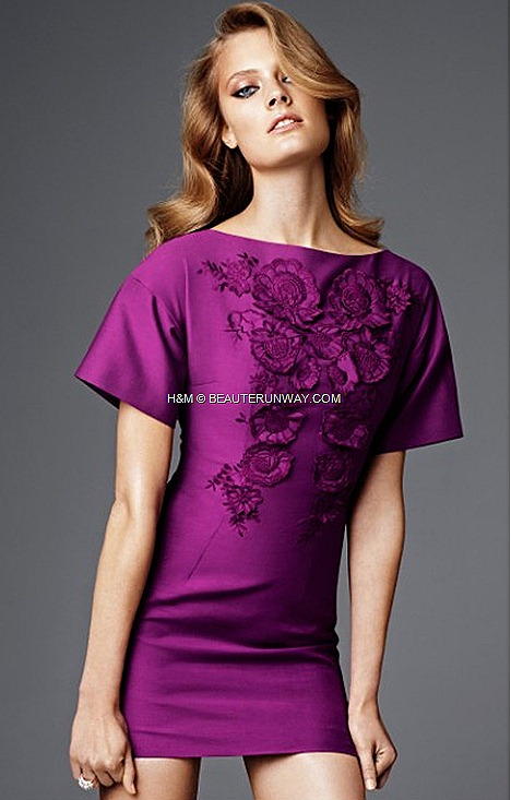H&M SPRING 2012 CONSCIOUS COLLECTION EXCLUSIVE GLAMOUR  Purple organic cotton mix mini dress  tone on tone red carpet fashion