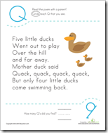 Letter Q five little ducks