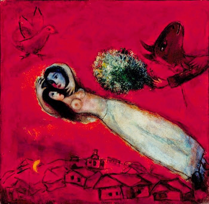 Marc Chagall - Les Amants au ciel rouge