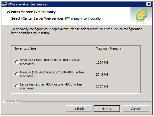 VMware vCenter Server Installer - vCenter Server JVM Memory