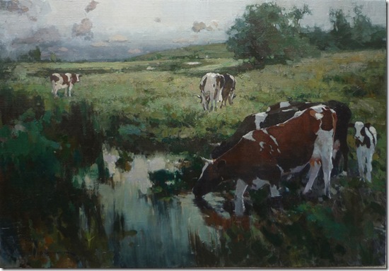 Landscape with cowsa-Vadim-Suvorov-ENKAUSTIKOS