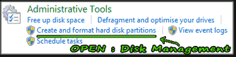 Disk Management in Contorl Panel.