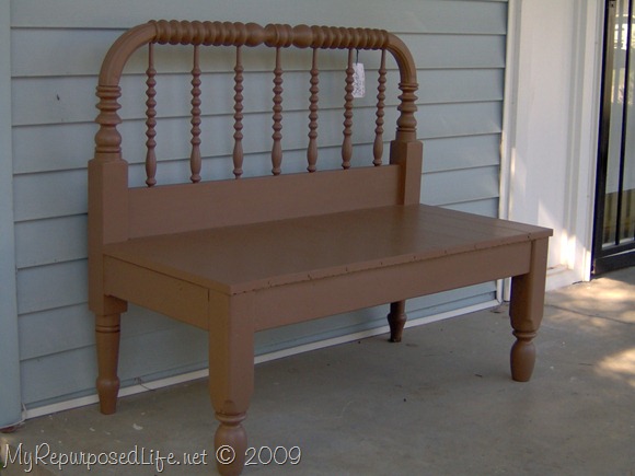 twin spool bed upcyled into a bench