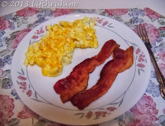 Cheesy Scrambled Eggs and Bacon, an S style breakfast