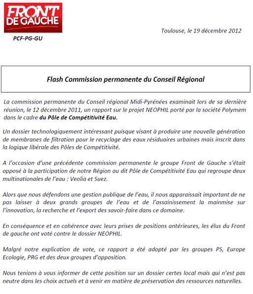 comunicat del FdG del Conselh Regional de M.-P.
