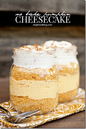 I love the presentation of this pumpkin cheesecake recipe where you make them in jars - so pretty & YUMMY! Perfect for October or Thanksgiving I love the presentation of this pumpkin cheesecake recipe where you make them in jars - so pretty & YUMMY! Perfect for October or Thanksgiving