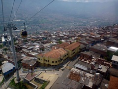 Heading up into the hills on the Medellin metro cable.