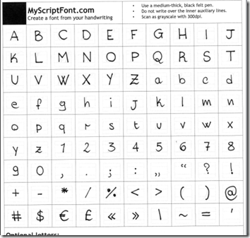 Template calligrafia da compilare MyScriptFont.com