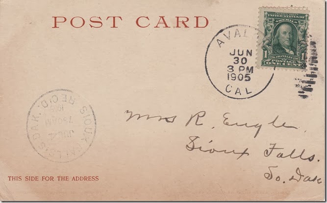 June 30, 1905 - Postcard from Charles A. Engle to Mrs. R. Engle 