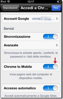 Attivare la funzione Chrome to Mobile su iOS