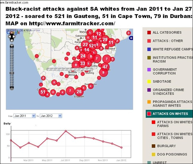 BLACKRACIST ATTACKS AGAINST SA WHITES MAP FARMITRACKER COM JAN 2011 TO JAN 27 2012
