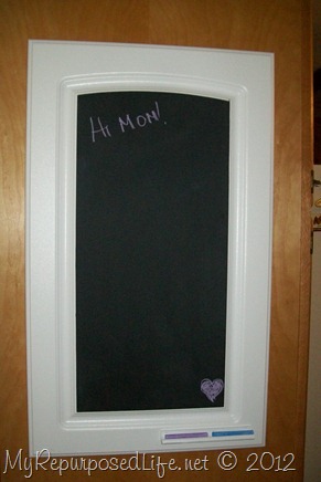 cupboard door repurposed into chalkboard