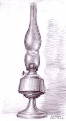 Natura statica lampa desen in creion